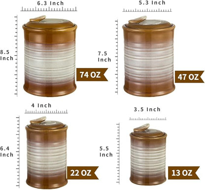 Nihow Ceramic Food Storage Jar Sets: Container with Air Tight Ceramic Lid for Flour/Sugar/Rice/Coffee/Cookies/Candy - Seal Damp-proof Canister for The Kitchen - Set of 4 (Brown)