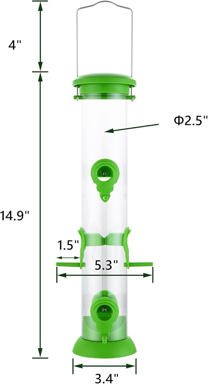 Bird Feeder Premium Hard Plastic for Wild Bird Feeders for Outdoors, Tube Bird Feeders for Outdoors Hanging,14 Inch 6 Port Lawn,Pack of 1