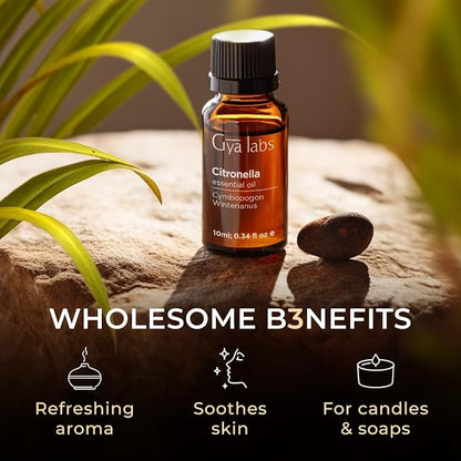Gya Labs Citronella Essential Oil - 0.34 Fl Oz - 100% Pure Natural Citronella Oil for Skin, Diffuser, Candle Making Scent