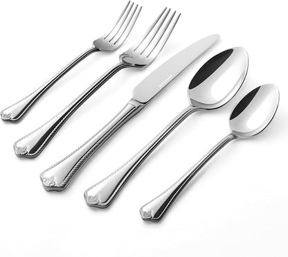 KINGSTONE Silverware Set, 20-piece 18/10 Stainless Steel Flatware Set Cutlery Set for 4, for Kitchen, Home, Wedding, Party, Mirror Polished and Dishwasher Safe, Featured Gifts