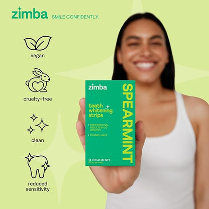 Zimba Teeth Whitening Strips for Teeth Sensitive, White Strips for Teeth Whitening, Teeth Whitener Stain Remover 28 White Strips Included Per Pack, 2 Pack (14 Day Treatment), Spearmint and Watermelon