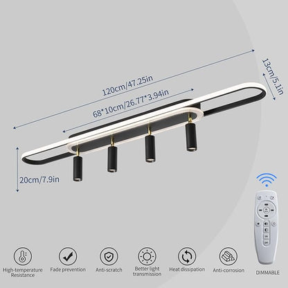 Modern LED Ceiling Light 6-Light track light Spotlight Frosted Black Geometric Ceiling Light Lighting Fixture Dimmable Remote Control Living Bedroom Kitchen Dining Room Fixture
