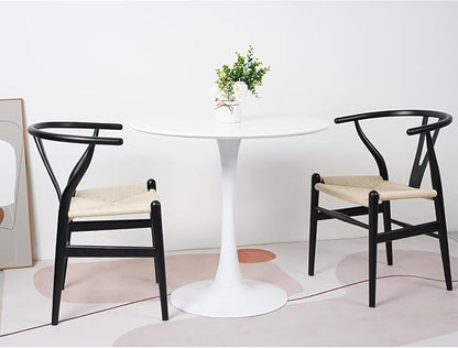 Tomile Solid Wood Wishbone Chair Y Chair Mid-Century Armrest Dining Chair, Hemp Seat (Ash Wood - Black with Natural seat.)