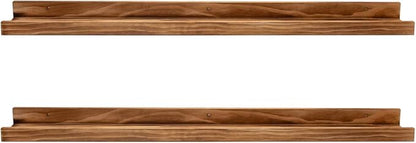 AZSKY 24" Floating Wall Ledge Shelf Wood Picutre Shelf Wall Mounted Nursery Kids Bookshelf Spice Rack Bathroom Storage Shelves Display Organizer Set of 2