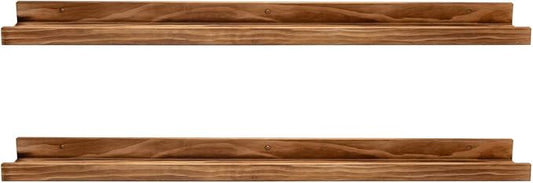 AZSKY 24" Floating Wall Ledge Shelf Wood Picutre Shelf Wall Mounted Nursery Kids Bookshelf Spice Rack Bathroom Storage Shelves Display Organizer Set of 2