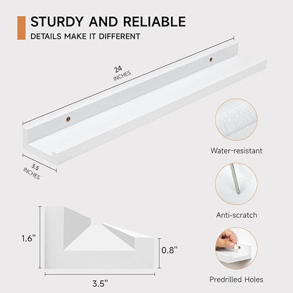 Picture Ledge Shelf for Wall, Floating Shelves Set of 4, 24 Inch Long Nursery Book Shelves for Toys Storage, Kids Bookshelf Wall Mounted for Books Photo Frames, White