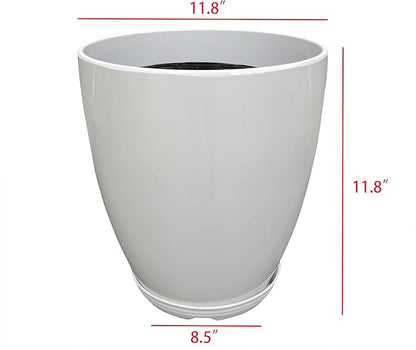 FixtureDisplays® 11.8" Diameter 11.8" Tall White Plant Pots, Plastic Flower Pots with Drainage Holes and Saucers for Indoor and Outdoor 15748-NF