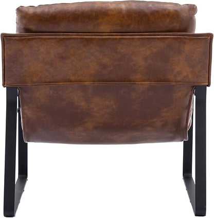 DUOMAY Mid-Century Accent Chair Armchair Set of 2, Comfy PU Leather Leisure Chair Lazy Chair with Metal Leg for Living Room Bedroom Office Apartment, Brown