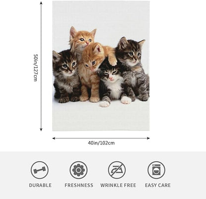 HGOD DESIGNS Cats Throw Blanket Ultra Soft Warm All Season Kittens Family Cats Decorative Fleece Blankets for Bed Chair Car Sofa Couch Bedroom 40"X50"