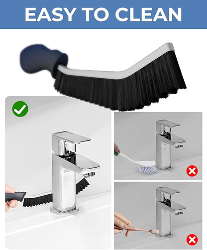 Crevice Cleaning Brushes, Cleaner Scrub Brush Tool for Hard to Reach Tight Space, Home Essentials, Serrated Scrub Brushes, Cleaning Supplies for Shower, Bathroom, Kitchen, Toilet (2, Black)