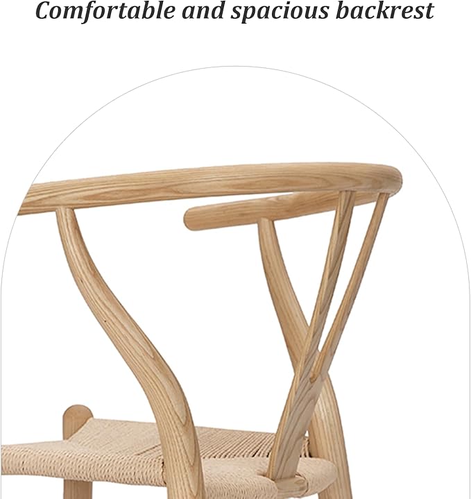 Wishbone Chair Natural Solid Wood Dining Chair/Hans Wegner Y Chair Rattan and Wood Accent Armrest Chairs - Ash Wood Chairs (Ash Wood + Natural Color)