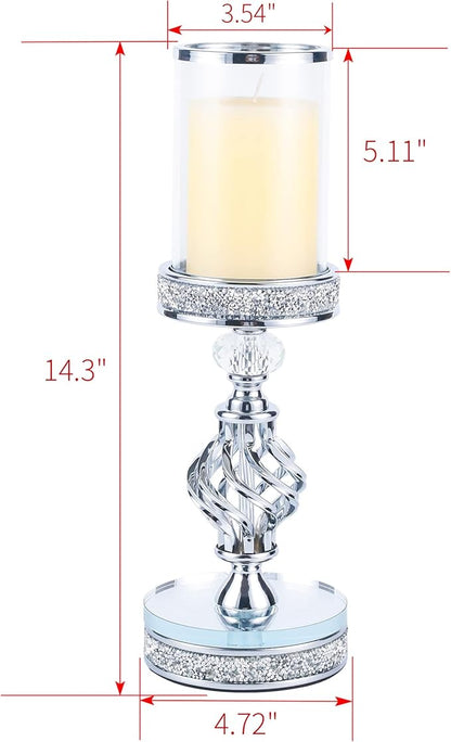Hanjue Crystal Candle Holders for Pillar Candle, Metal Crystal Candle Holder for Home Decor, Centerpieces, Coffee Dining Table CH0509 (Silver (M))