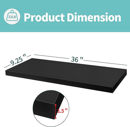 LaVie Home Floating Shelves, 36 Inch Wall Shelf Set of 2, Hanging Shelf with Invisible Brackets, Wall Decor for Bathroom, Bedroom, Living Room, Kitchen Storage, Classic Black