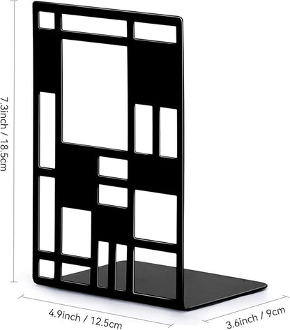 Book Ends, Bookends, Book Ends for Shelves, Bookends for Heavy Books, Book Divider Decorative Holder, Metal Heavy Duty Bookend Black 3 Pair, Abstract Art Desgin Book Stopper Supports for Office, Home