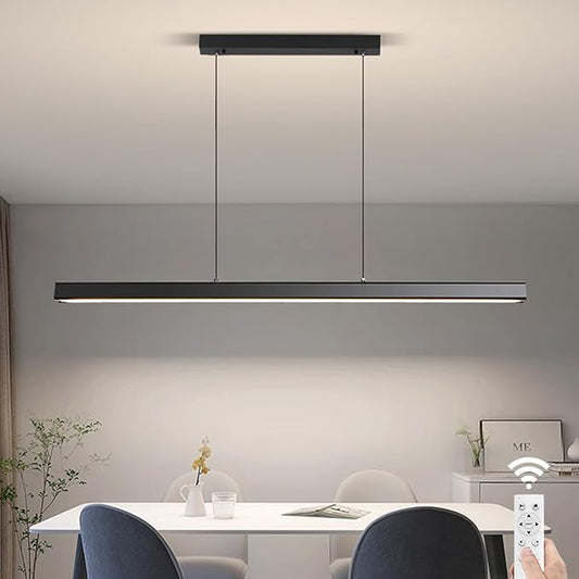 JAYMP Minimalist Linear Pendant Light Dimmable LED Modern Chandelier Dining Room Island Light Restaurant Cafe Bar Office Hanging Lamp Black 57"