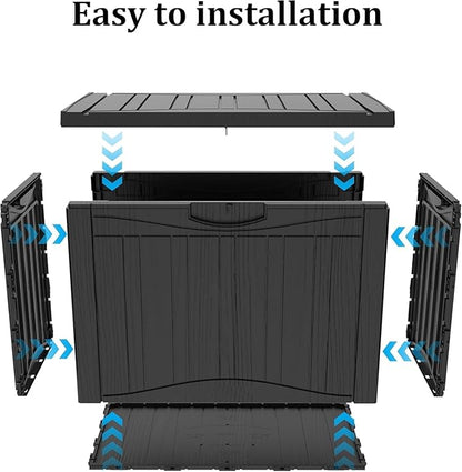 45 Gallon Lockable Resin Deck Box, Waterproof & UV-Resistant Outdoor Storage Box for Outdoor Cushion Storage, Garden Tools & Pool Accessories Storage, Black