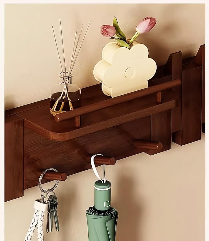 Wall Mounted Piano Key Hanger | Flip Style Hook | Entrance Wall Art Hook, Made of Oak Wood (3 Times Painted, 4 Times Polished) (Fence Beech, 8Hooks)