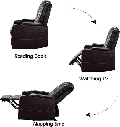 CANMOV Electric Power Recliner Chair with USB Ports and Cup Holders, Breathable Leather Home Theater Seating with Hidden Arm Storage (Brown)