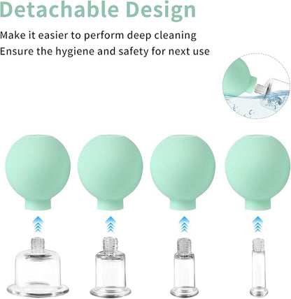 Meifuly Facial Cupping Set, 4 PCS Silicone Vacuum Suction Face Massage Cups, Skin Tightening Kit for Eyes, Face and Body (Green)