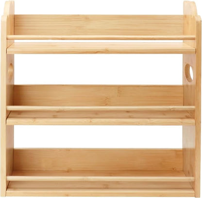 3 Tier Bamboo Spice Rack, Spice Rack Organizer, Seasoning Jars Rack Shelf Spice Organizer for Kitchen Counter or Wall Mounting, Bamboo Spice Storage Holder with handles Easy to Move