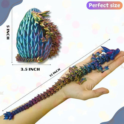 3PCS 3D Printed 12” Articulated Crystal Dragon Inside 5.1” Egg – Fantasy Collectible, Fidget Toy & Stocking Easter Basket Stuffers for Home & Office Decor (3PCS-Egg)