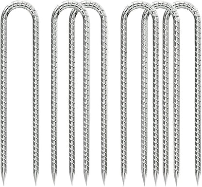 Ground-Stakes-Heavy-Duty-12 inch, U-Hook Rebar Stakes Galvanized Anti-Rust 6pcs Garden Stakes Metal Ground Anchors for Garden Dog Fence Chicken Coop Tent Trampoline Accessories Deer Fence