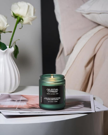 M&SENSE Celestial Cypress Scented Soy Jar Candles, Best Smelling Cedarwood Cardamom Scented Candles 7.05oz 50 Hour Long Lasting Burn, Non Toxic Natural Woody Scent Gifts for Men Women