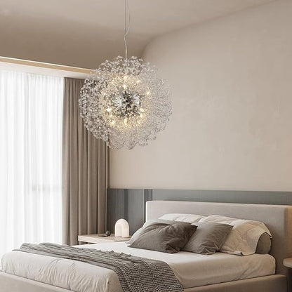 Dandelion Crystal Chandelier with Chrome, Modern Large Sputnik Hanging Lamp, Sunflower Beaded Pendant Light Fixtures High Ceiling for Living Room Bedroom Dining Room (Chrome 16Lights)