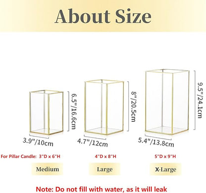 Hewory Glass Hurricane Candle Holder Set of 18, Gold Large Hurricane Centerpiece for Table, Tall Floor Square Pillar Candle Holders Lantern Set for Wedding, Anniversary, Party, Fireplace, Dining Room