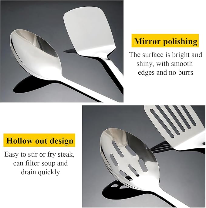Homquen Stainless Steel Kitchen Utensils Set 4pcs, Cooking Utensils Set, Kitchen Tools Spatulas Set, Cooking Spoons, Home Essentials Kitchen Gadgets Accessories
