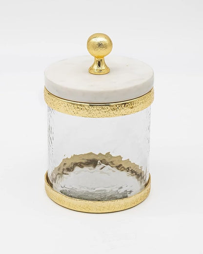 Godinger Canister Storage Container, Glass Storage Canister, Marble with Gold Band - 4x4
