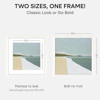 Homeforia 8x8 Picture Frames White, High-End Oak 8 x 8 Square Wood Frame with Mat 6 by 6 Photo, 8x8 Wooden Frames Matted to 6x6 Print, 8by8 Wall or Tabletop Frame, Tempered Glass, Wall Kit, Set of 1