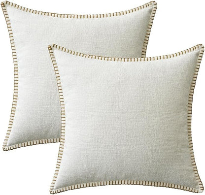 MIULEE Pack of 2 Christmas Pillow Covers 16x16 Inch Pure White Farmhouse Decorative Throw Pillow Covers with Stitched Edge Soft Chenille Solid Dyed Couch Pillow Covers for Sofa Bed Living Room