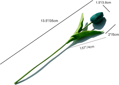 Mandy's Artificial Tulips 20 Stems Teal PU Faux Flowers for Wedding Home Decor 13.5 Inch