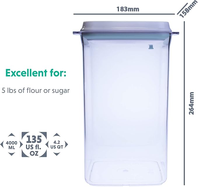 BopTop (1pc - 5lb Flour) Airtight Food Storage Container – Mechanical Silicone Seal Canister - BPA-Free - 4.2Qt