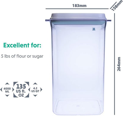 BopTop (1pc - 5lb Flour) Airtight Food Storage Container – Mechanical Silicone Seal Canister - BPA-Free - 4.2Qt