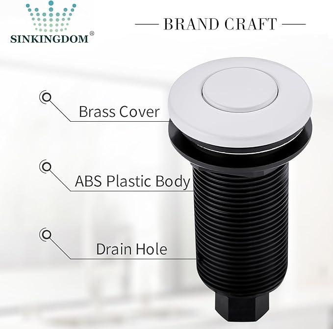 Garbage Disposal SinkTop Air Switch Kit,White with Long Button,Brass Made Cover,White