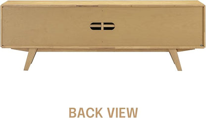 NTC Sapa Mid-Century Modern Solid Wood TV Stand 4-Door Media Console with Carved Geometric Fronts for TVs up to 75", Effortless Assembly, Sand
