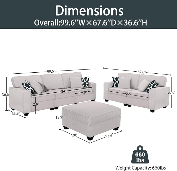 L Lengend Vansen Modular Sectional Sofa U Shaped Couch with Ottoman Modern Reversible Corner Sectional Couch for Living Room (Light Grey, 2+3 with Ottoman)