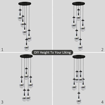 Bronze 5 Light Raindrop Chandeliers, Black Cluster Pendant Light Teardrop Dining Room Light Fixture Pendant Lights Kitchen Island, Hanging Ceiling Pendant Lighting for Entryway Living Room