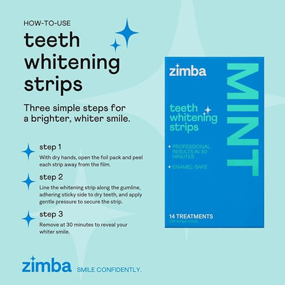 Zimba Teeth Whitening Strips 3-Pack Sampler Bundle | Watermelon, Cherry, Mint | Vegan Whitening Strips, Enamel Safe Teeth Whitening, Hydrogen Peroxide Tooth Whiteners