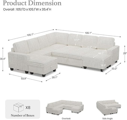 Belffin Oversized Sofa Bed Modular Sectional Sleeper Sofa with Pull Out Bed L Shaped Couch with Storage Chaise White Couch