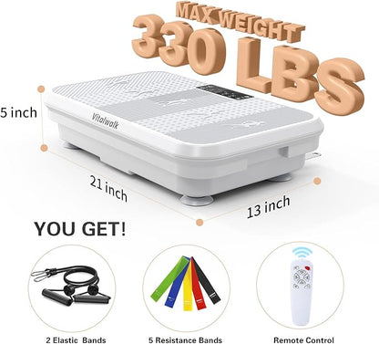3D Vibration Plate Exercise Machine for Lymphatic Drainage, Whole Body Vibration Plate for Weight Loss, 330lbs Capacity Vibrating Platform Board Home Gym Quiet, 5 Yoga Belts & 2 Resistance Bands