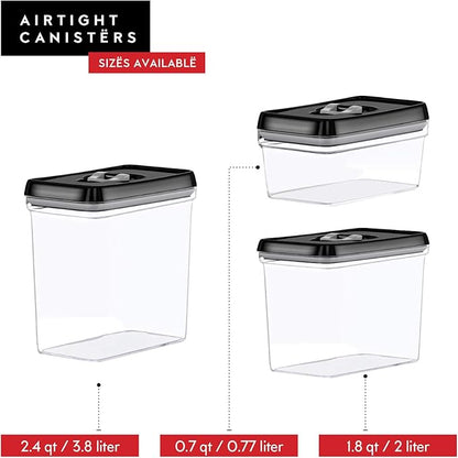 DWËLLZA KITCHEN Large Airtight Food Storage Containers - Clear Plastic Bulk Food Pantry & Kitchen Storage Containers for Flour, Sugar and Baking Supplies 4 Pcs. BPA-Free, Keeps Fresh & Dry (Black)