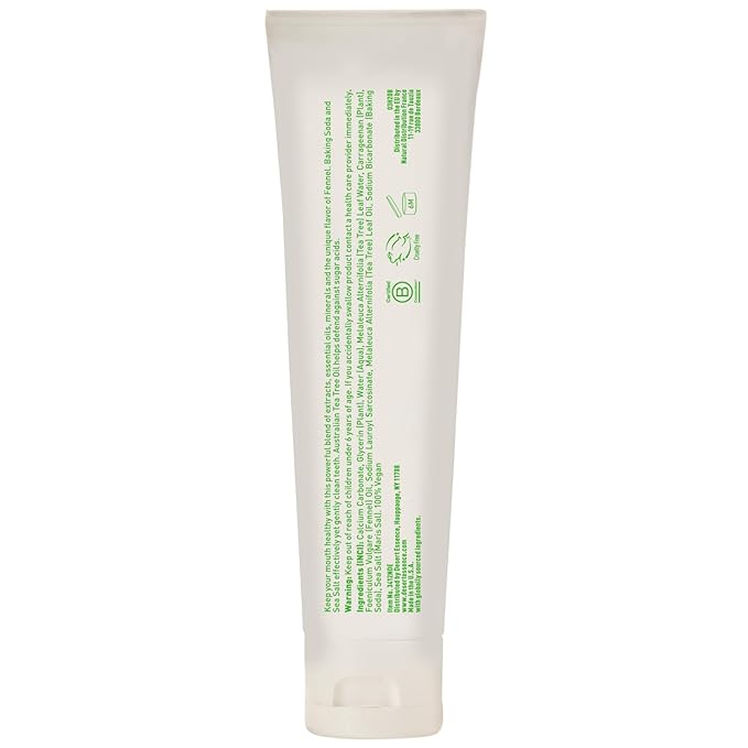 Desert Essence Tea Tree Oil & Fennel Toothpaste, 6.25 oz - Fluoride Free, Gluten Free, Vegan, Non-GMO - Oral Care with Baking Soda & Sea Salt for Healthy Teeth & Gums, Fresh Breath
