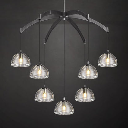 Modern Crystal Chandeliers, Black Round Chandelier for Dining Room, Large Arc Chandelies for Living Room, 7-Light Dining Room Light Fixture 34" Pendant Light Chandelier for Staircase Bedroom