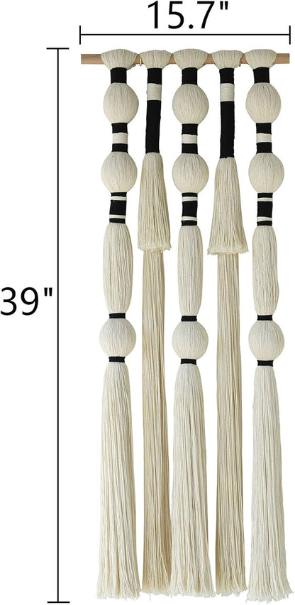 Macrame Wall Hanging Tassels Sphericity Cotton Textile Hanging Geometric Yarn Wall Art for Bedroom Living Room Decor 15.7" W x 39" L