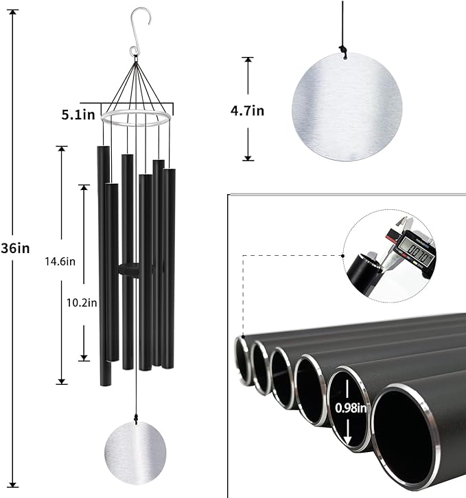 ASTARIN Wind Chimes Outdoor Large Deep Tone,36 Inch Large Chimes for Outside Tuned Relaxing Soothing Low Bass,Memorial Windchimes Sympathy for Mom Dad,Black
