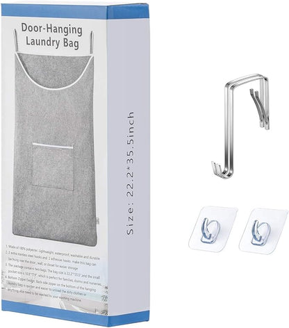 X-Large Hanging Laundry Hamper Bag, Door Hanging Hamper with Front Pocket Dirty Clothes Hanging Laundry Bag Large Size 35X22 inch Door Laundry Basket (Grey)