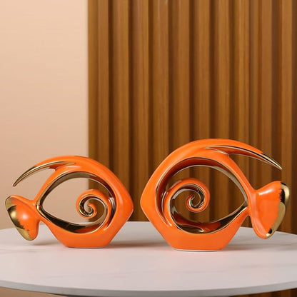 Orange Gold Ceramic Fish Figurines - Coastal Home Decor, Modern Ocean Centerpieces for Living Room, Dining Area, Bathroom, Office, Coffee Table, Beach House, Nautical, Seaside, Entrance, Shelf Display